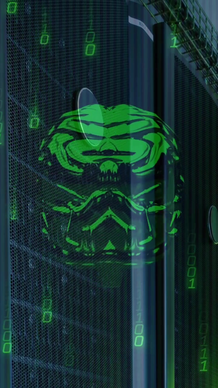 Animation von Datenverarbeitung und digitalem Gehirn über Serverraum