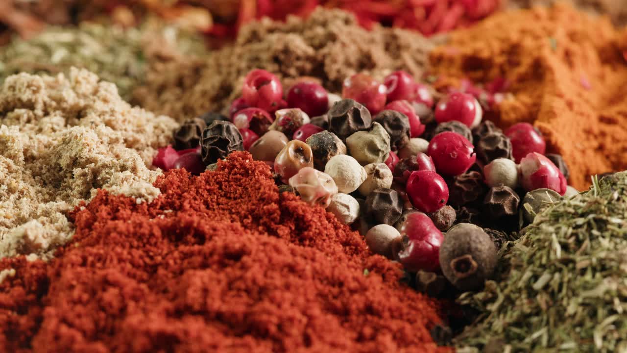 Close-Up of Assorted Colorful Spices and Herbs