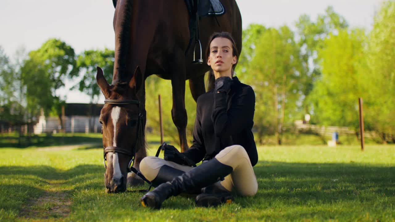 Woman and Horse in a Countryside Setting