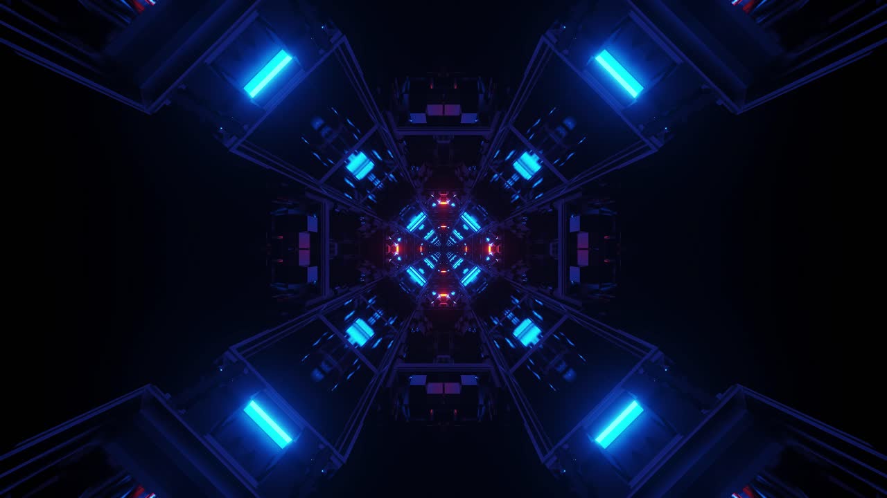 Grafica in movimento fantascientifica: ingresso e passaggio futuristici in una croce eterna.