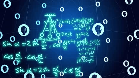 Animation of ai text and icon, data processing over mathematical equations