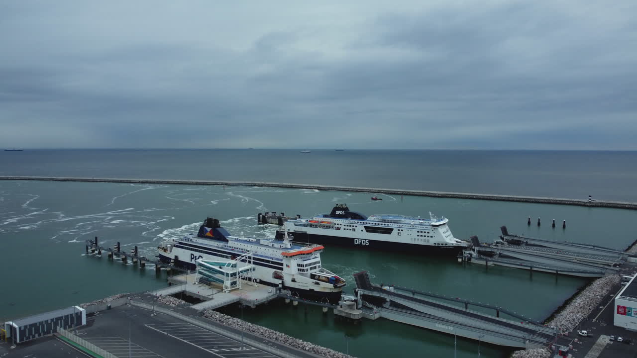 Ferry Port with Ships Docked in a Harbor