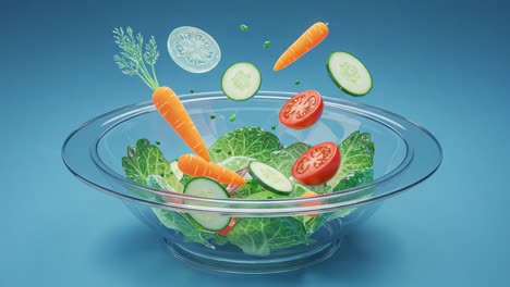 vibrant salad preparation: fresh vegetables and greens in a transparent bowl, showcasing a colorful array of healthy ingredients ready for a delicious meal