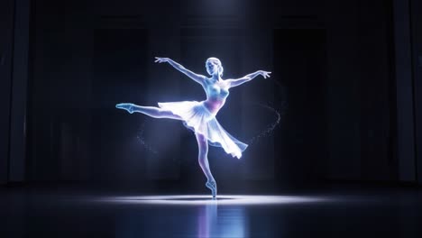 a dazzling ethereal ballerina takes center stage in a captivating dance performance, blending technology and artistry in a stunning visual display