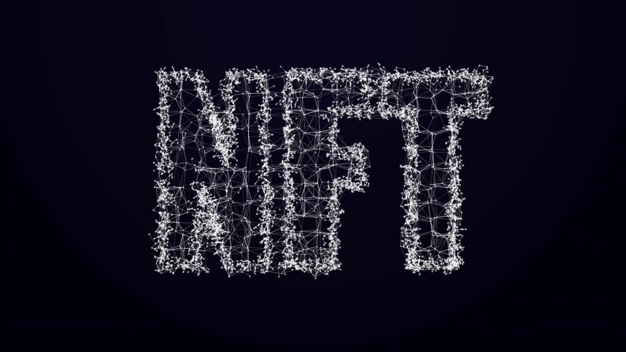 animación de texto nft blanco con conexiones sobre fondo negro