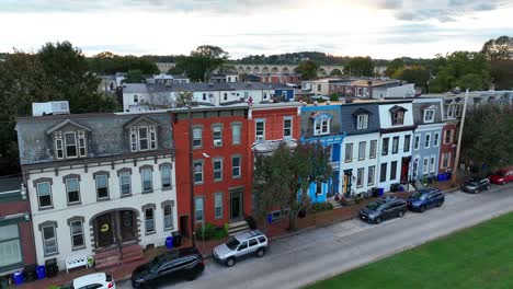 colorful row homes in urban neighborhood in usa