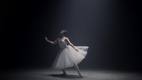 Sensual-ballerina-dancing-on-stage.-Graceful-ballet-dancer-performing-indoors.
