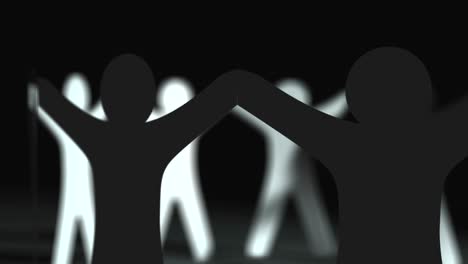 teamwork concept. human paper doll people cut rotating in circle with shadows reflection on gray floor, loop background