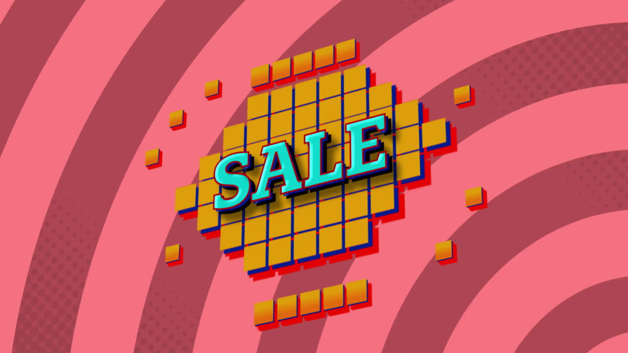 animación del texto de venta sobre formas de círculo rojo