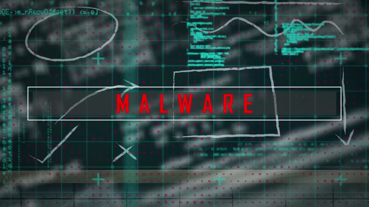 animación del texto de advertencia de ataque cibernético sobre el procesamiento de datos