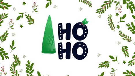 Animation-of-ho-ho-text-with-christmas-tree