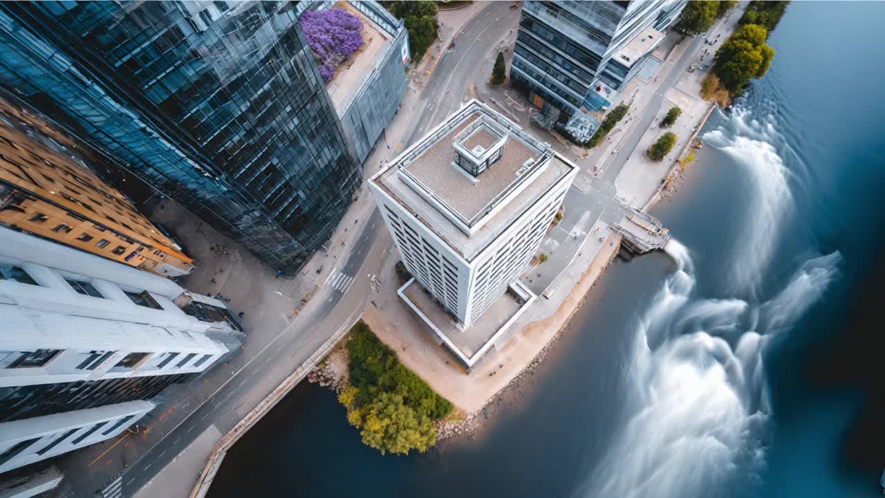 Aerial View of a Unique Architectural Marvel Surrounded by Urban Landscape, Showcasing the Harmony Between Nature and Modern Development in a Bustling City Environment