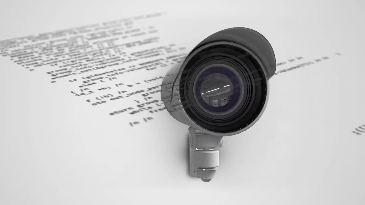 Animazione di elaborazione dati su una telecamera in movimento su sfondo bianco