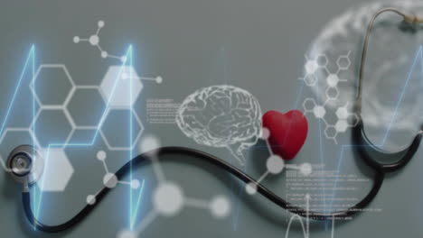 Animation-of-cardiograph-with-molecules-and-data-processing-over-stethoscope