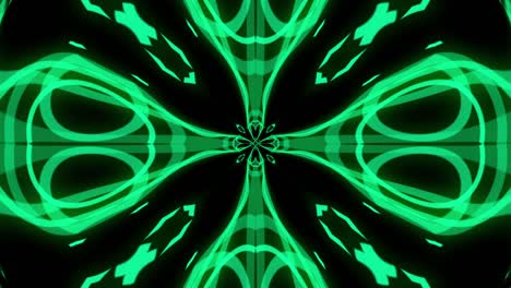 gráfico de movimiento abstracto complejo en bucle de círculos verdes, líneas y reflejos, creando forma de flor