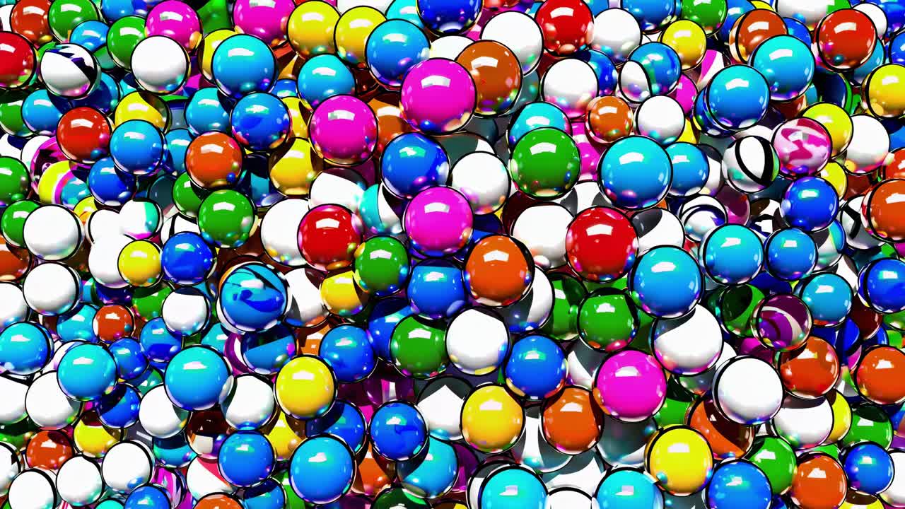 Colorful spheres in vibrant arrangement create a dynamic visual flow, showcasing the playful interaction of shapes and hues in a captivating scene