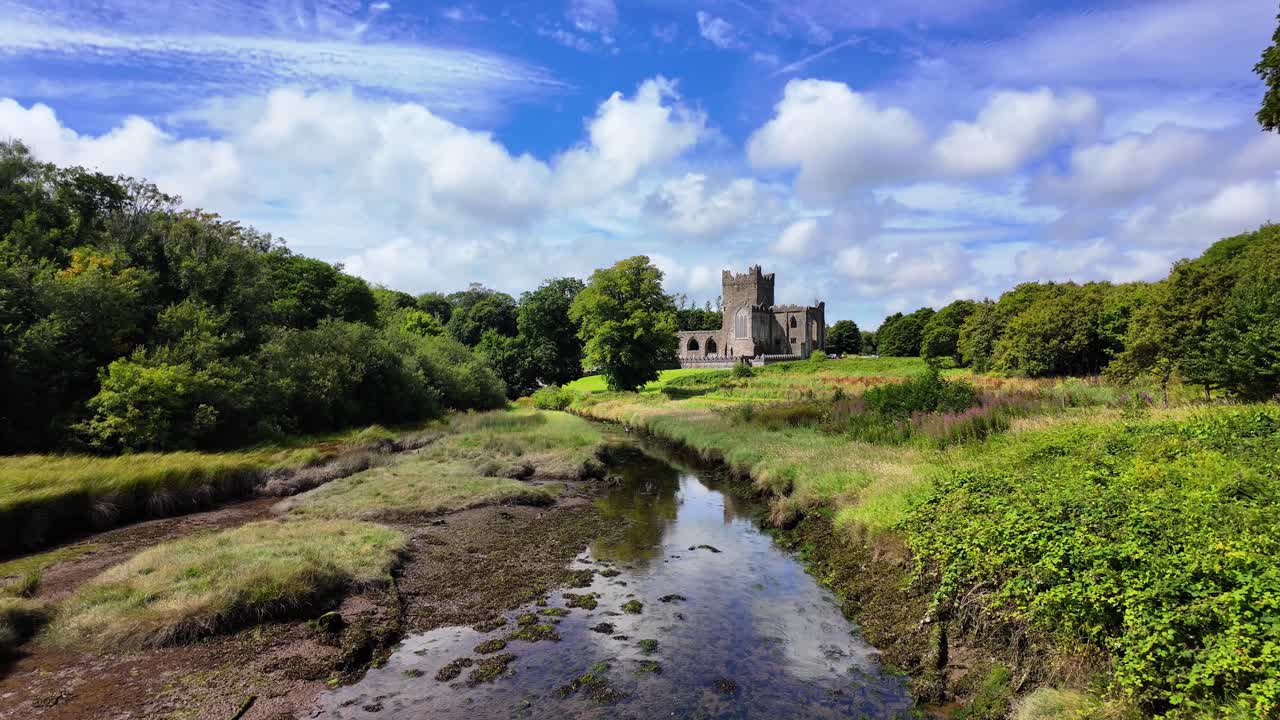 Irlands episke steder: Wexford Tintern Abbey, romantisk landskab med ruinerne af det gamle kloster i historiske Wexford, Irland.