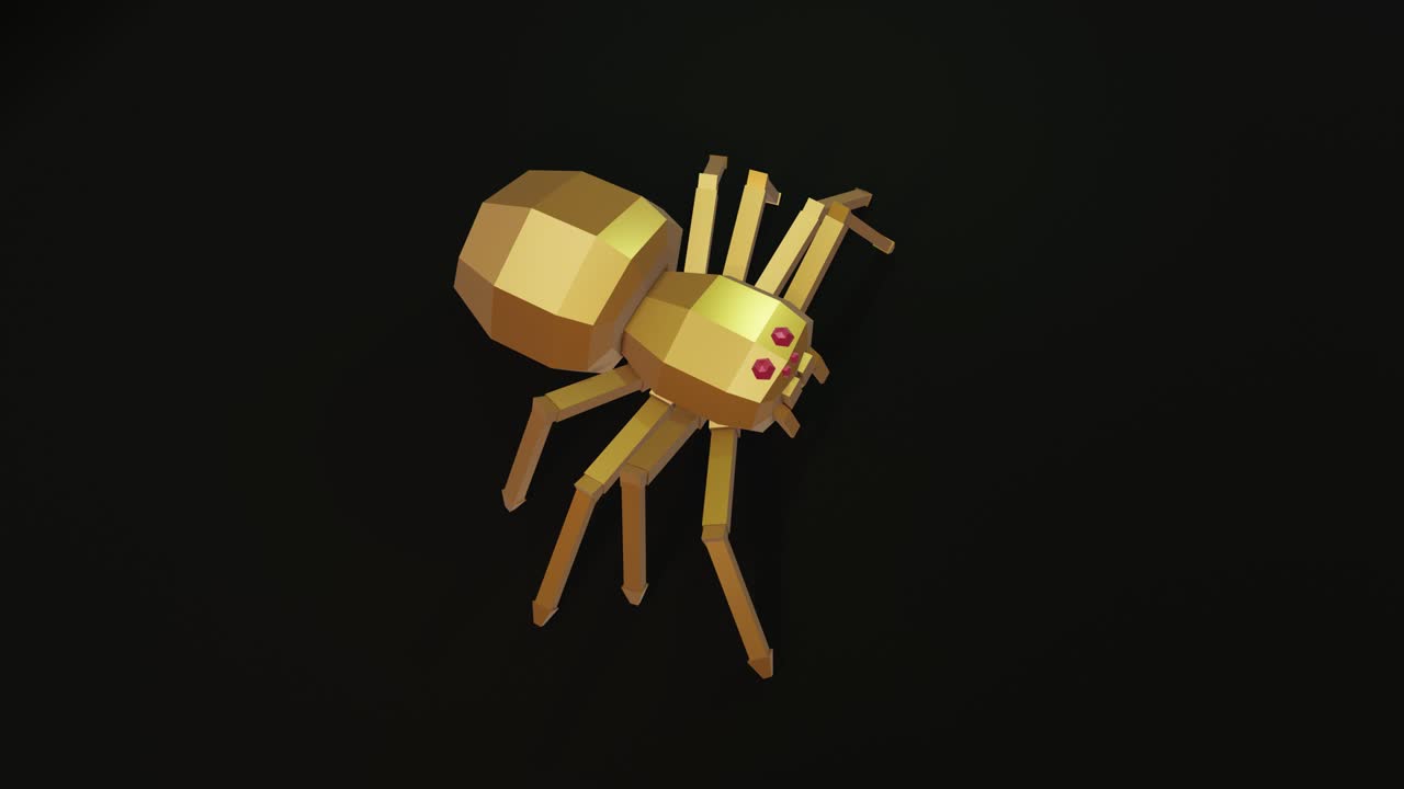 Lavpoly gylden edderkopperobot, der går, sømløs loop, 3D-render