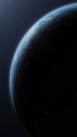 vertical format : a cinematic rendering of planet earth during sunrise as view from space with vibrant blue sky atmosphere