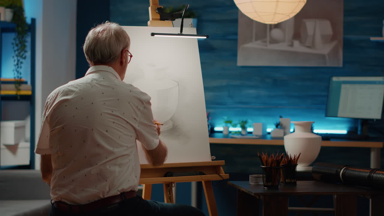 Retired person drawing inspiration design to create artwork