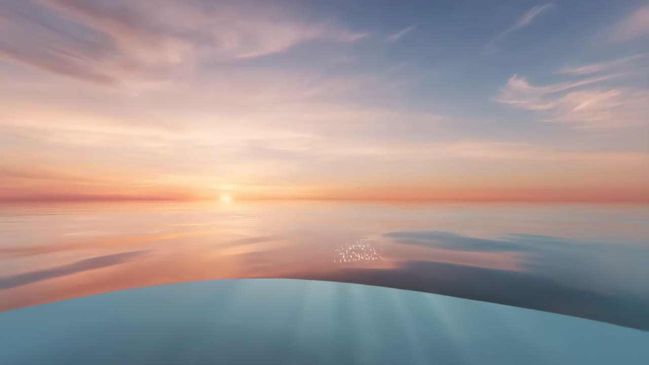 Tranquil Sunset Over and Under the Water with Sun Rays and Reflections