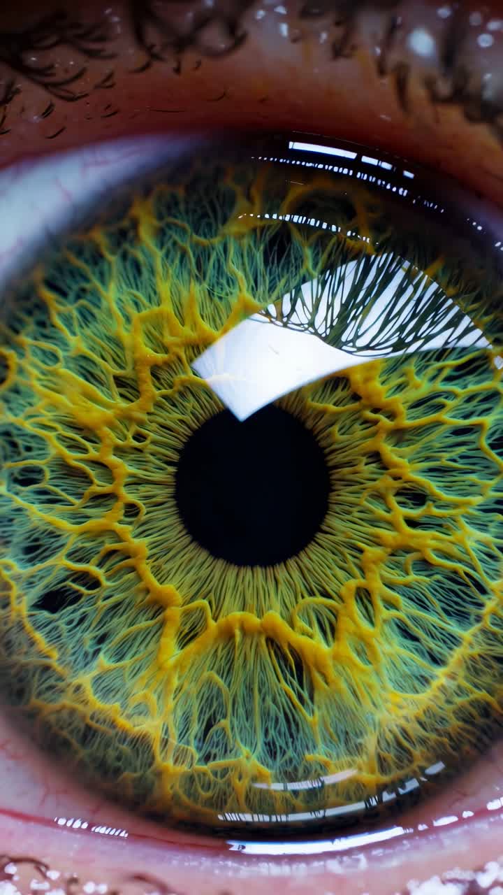 Close-up video of a vibrant green eye, capturing intricate iris details