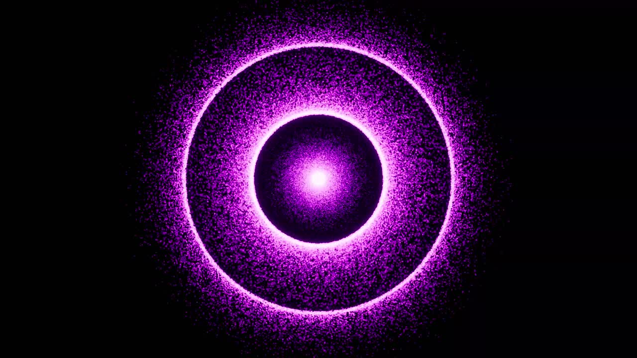 efectos visuales, vfx, círculos púrpuras partículas en fondo negro animación en 3d