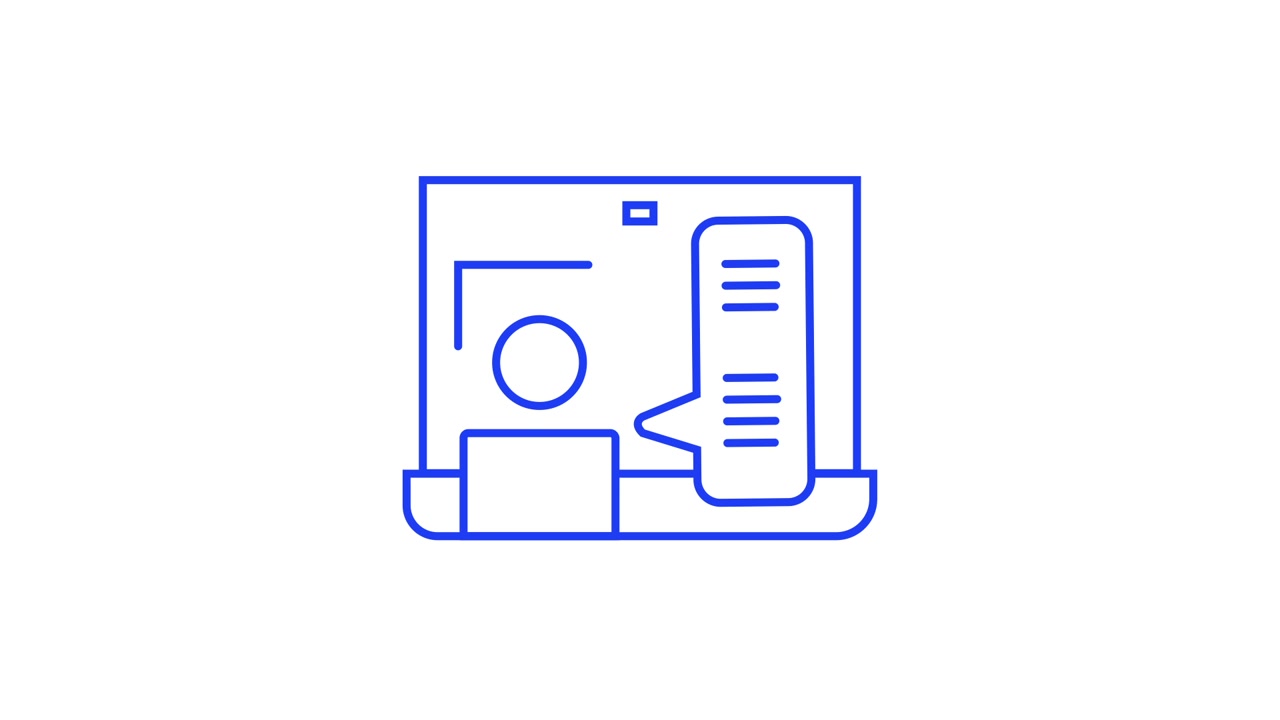 Animated Line Icon of Person Communicating Online at Computer Desk