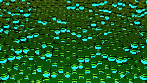 many metal cylinders with luminous elements seamless wavy movement. minimal motion graphic loop animated background
