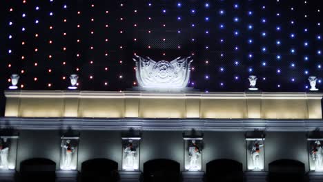 illuminated historical building with soviet symbolism