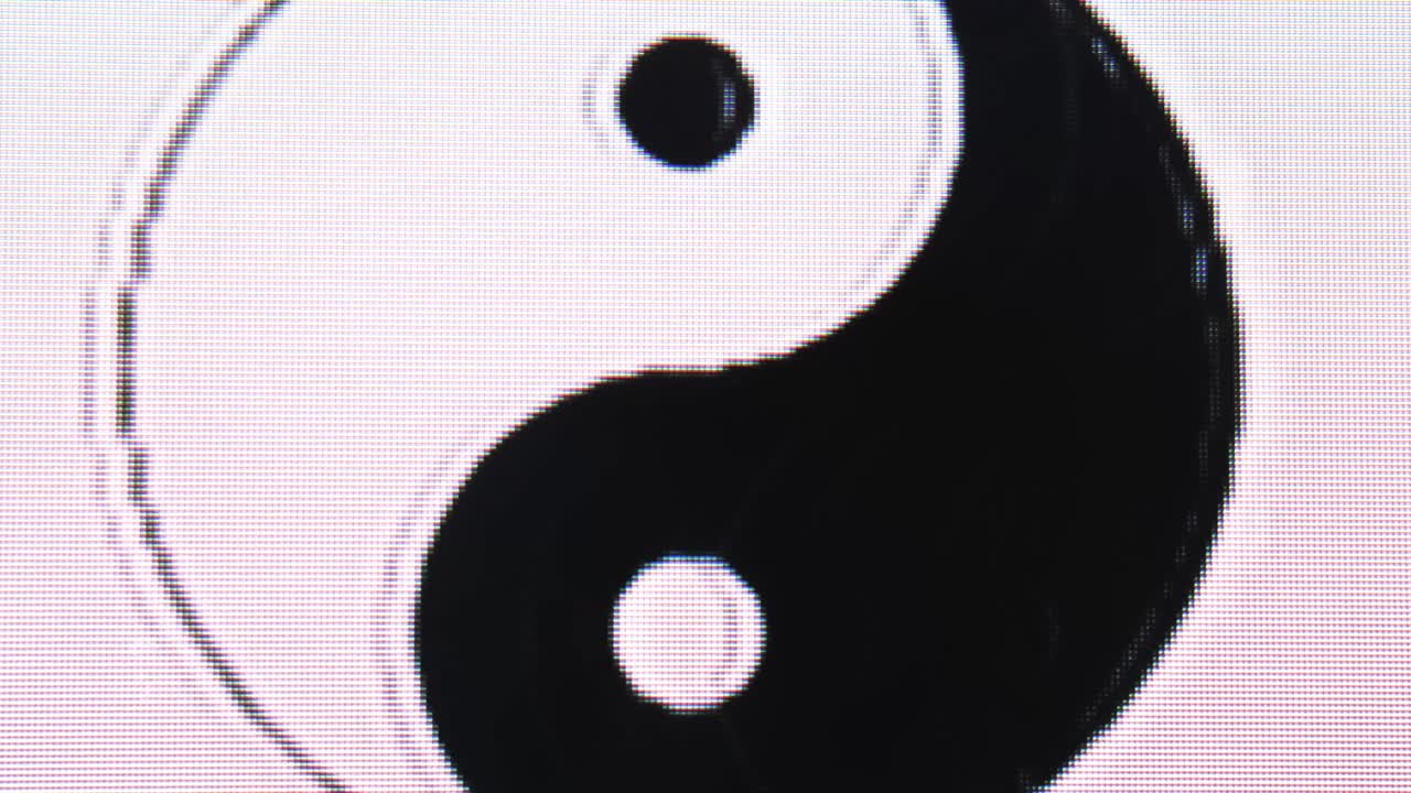Yin Yang Balanspictogram vervormd op elektronisch scherm