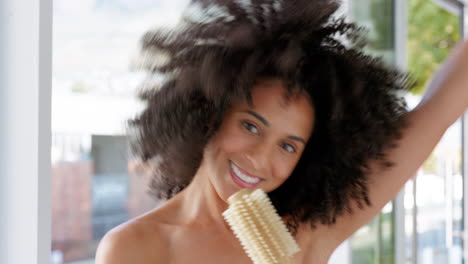 Dance,-happy-and-black-woman-singing-in-bathroom