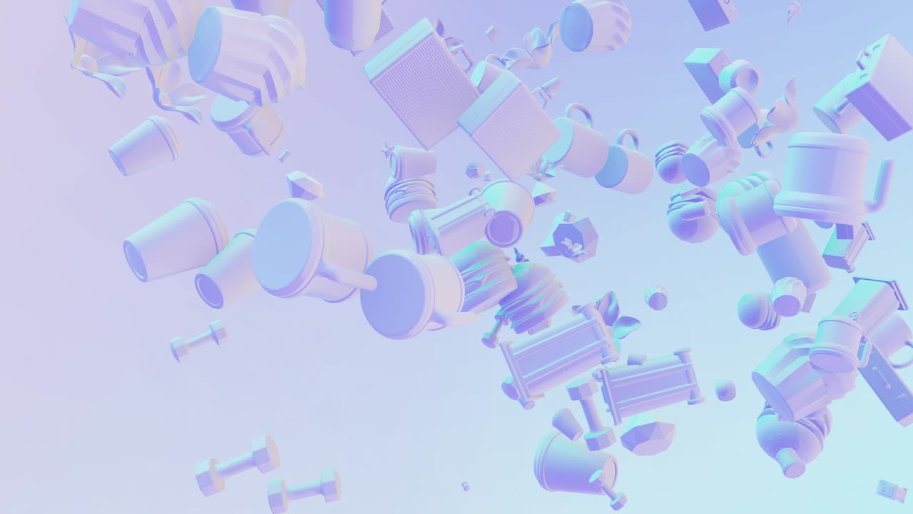 미니멀 3d 아트: 기하학적 디자인 공간에서 애니메이션 된 세련된 스터 객체, 트렌디한 색상 조합, 루프 모션, 4k 비디오