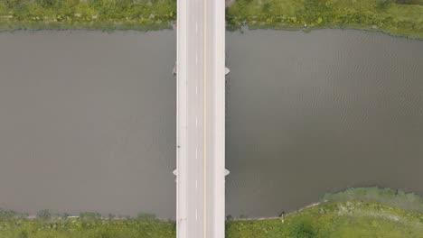 aerial view of rich street bridge over scioto river in columbus ohio on a foggy smoky day