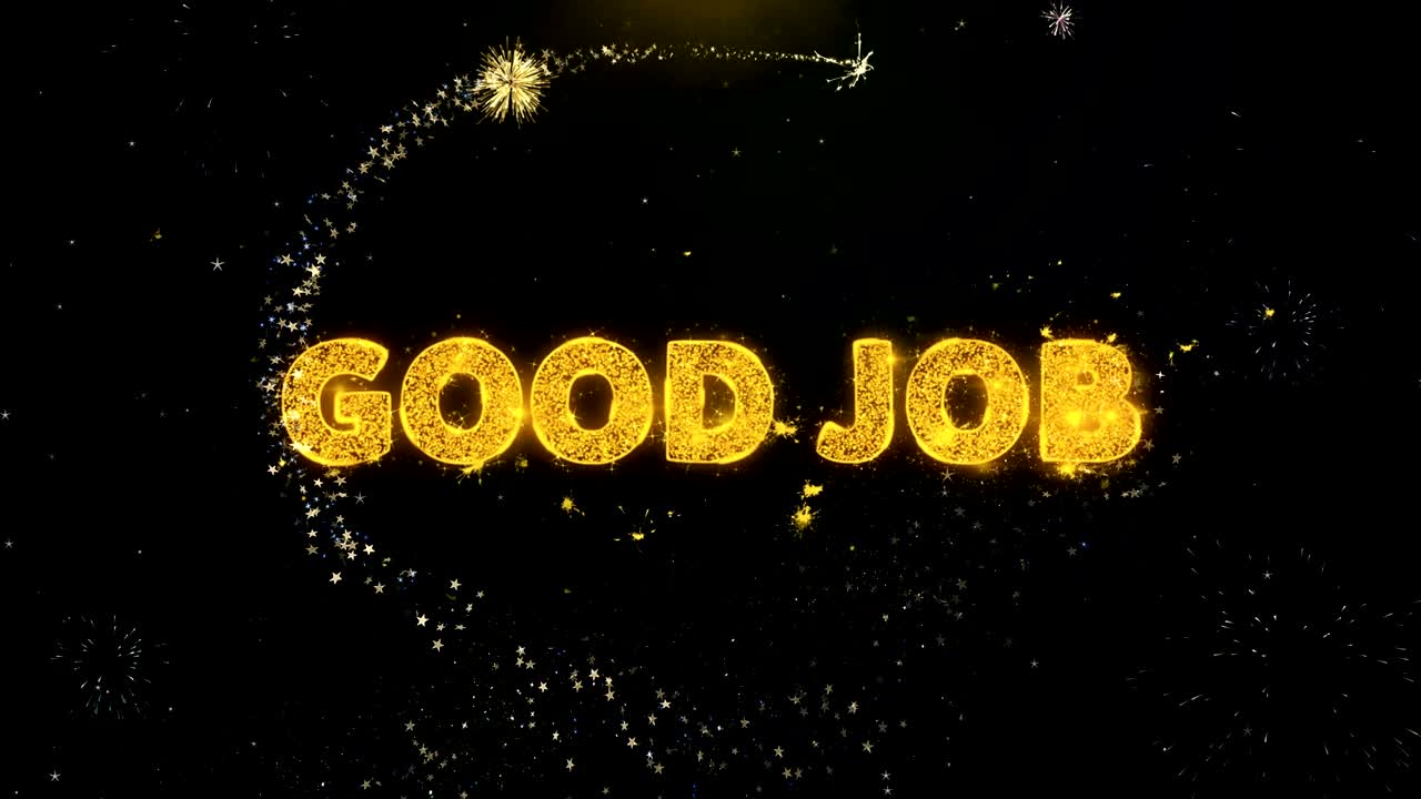 금 입자 불꽃놀이 디스플레이에 대한 좋은 작업 텍스트.