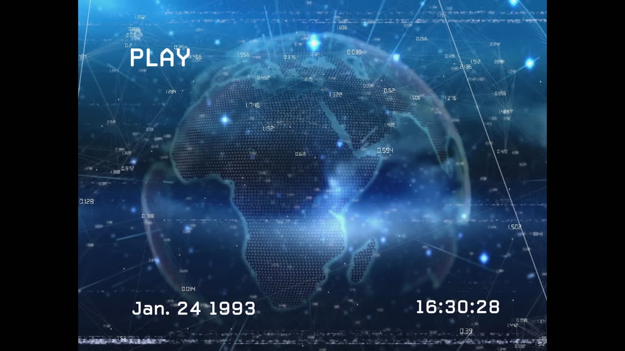 데이터 프로세싱과 검은색 배경의 지구에 대한 간섭의 애니메이션