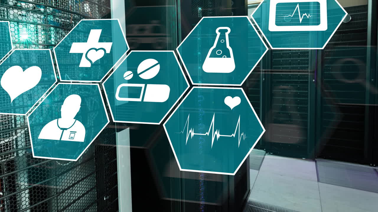 컴퓨터 서버를 통해 과학 데이터 처리의 애니메이션