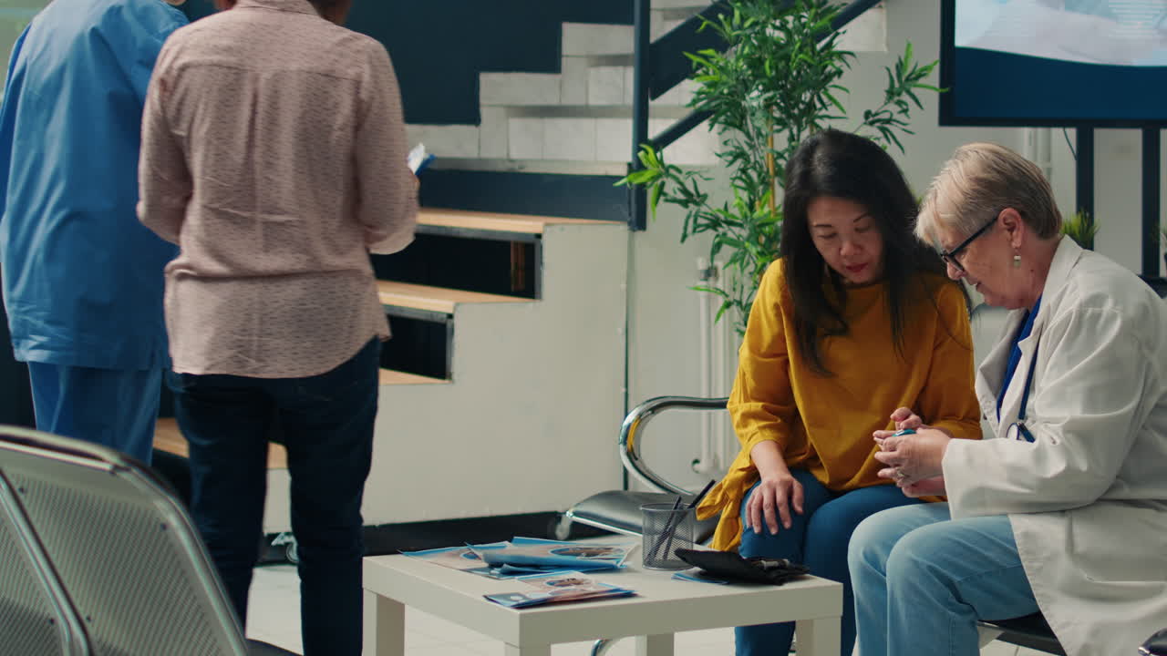 Medical consultation in clinic waiting room