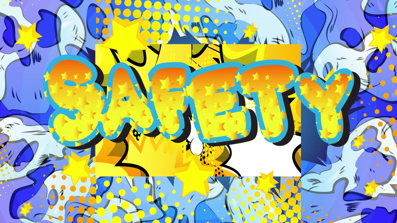 Safety. Motion poster. 4k animated Comic book word text moving.
