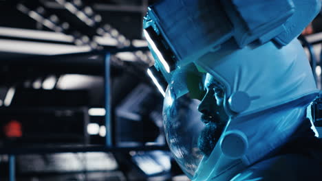sad astronaut sits on starship floor in silence after weeks without contact