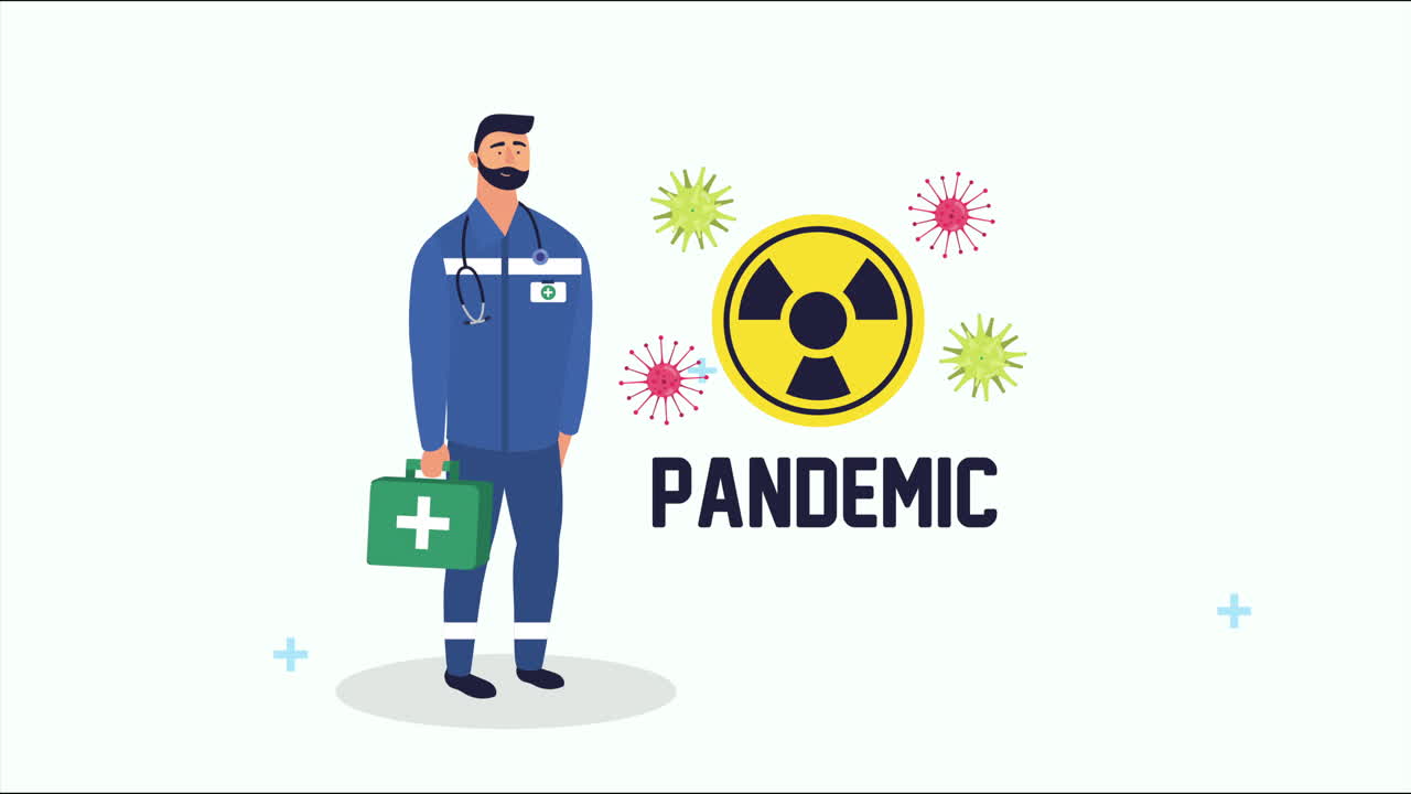 코로나19 입자 및 주의 신호를 가진 의사