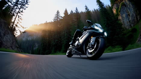 motorcycle adventure in the mountains at sunset