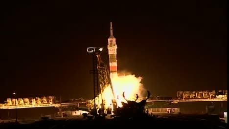 a russian soyuz rocket lifts off from the launchpad