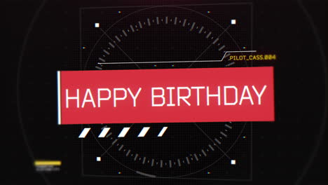feliz cumpleaños moderno en letras rojas en círculo negro