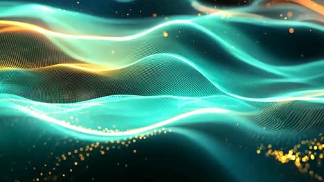 a wave of light blue color with orange and yellow streaks, creating a dynamic and visually striking scene. the wave appears to be moving and pulsating, giving the impression of energy and motion
