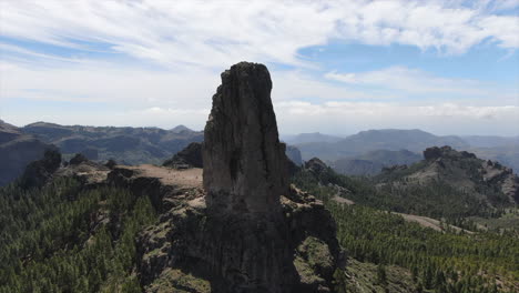 aerial shot in distance roque nublo on the island of gran canaria and on a sunny day