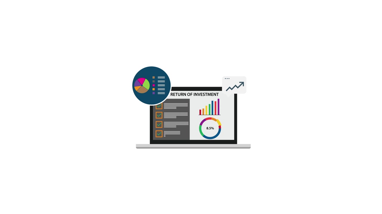 Animated Laptop Displaying Return on Investment Data and Charts