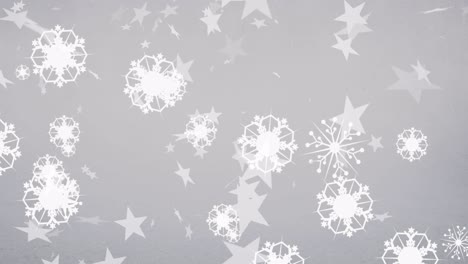 animación de nieve cayendo y estrellas en navidad sobre fondo blanco