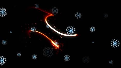 Animation-of-snow-falling-over-glowing-lights