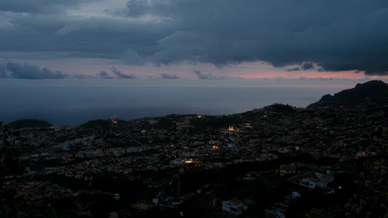 Funchal city cloudy sunset, Madeira island, Portugal